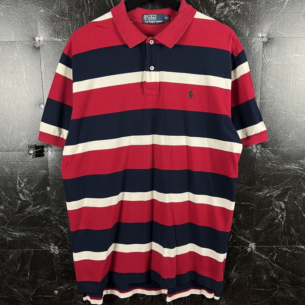 Polo Ralph Lauren Men's Red Vtg Striped Polo Shirt XL